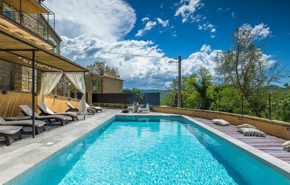 Modern villa with pool and scenic landscape view