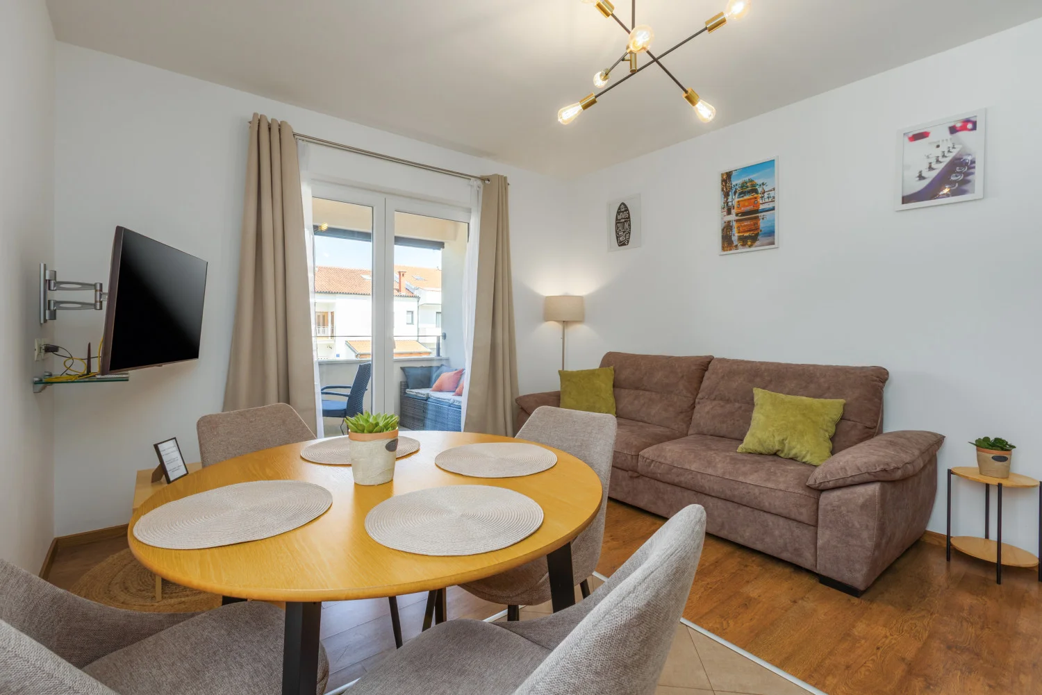 Modern living room with dining table and sofa