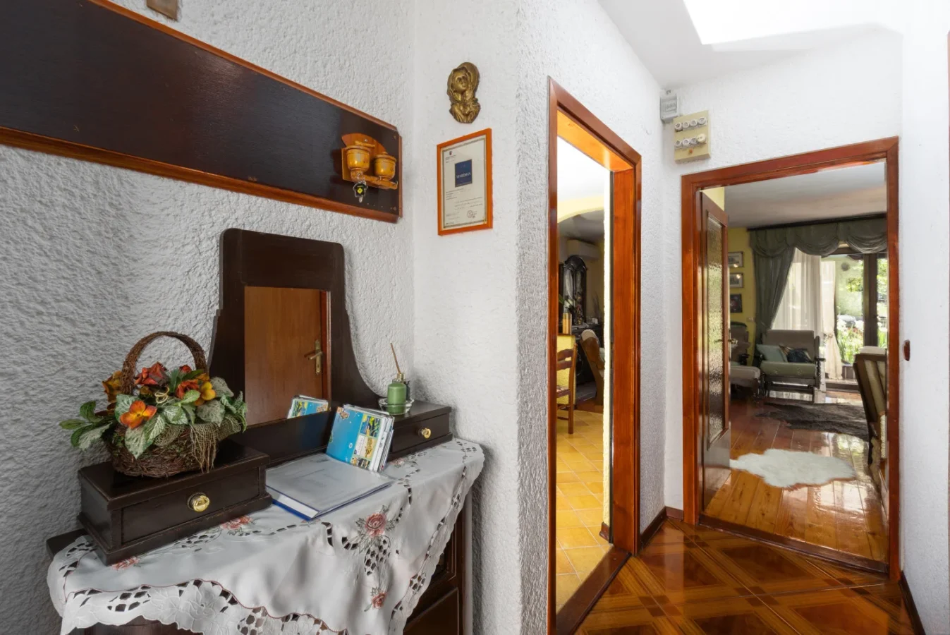 Cozy hallway with wooden floors and vintage decor