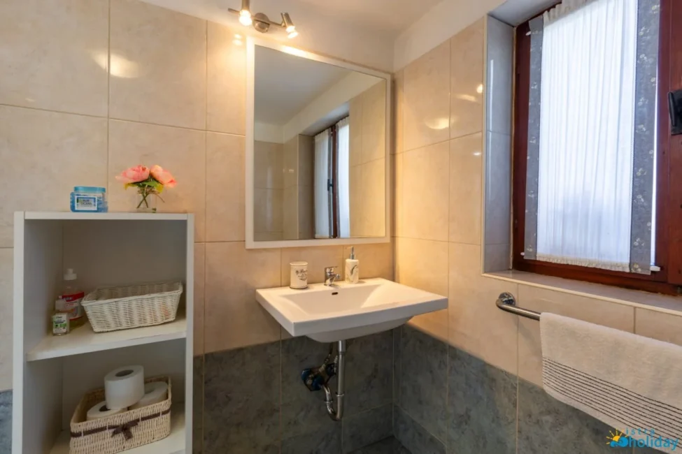 Bathroom with sink and shelves